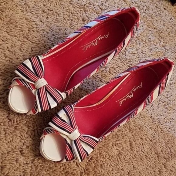 Anne Michelle Heels Shoes Peep Toe Pumps STILETTO Strip Women's WOMAN'S Size 5½ - Picture 13 of 14